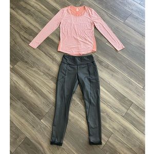 Lucy PowerMax Off Black Yoga Ankle Pant and Pink Top Bundle. Size Medium.